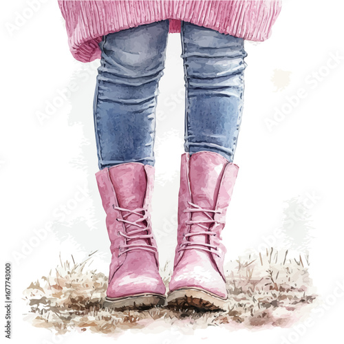 watercolor vector of Fall Sweater And Boots, isolated on a white background.