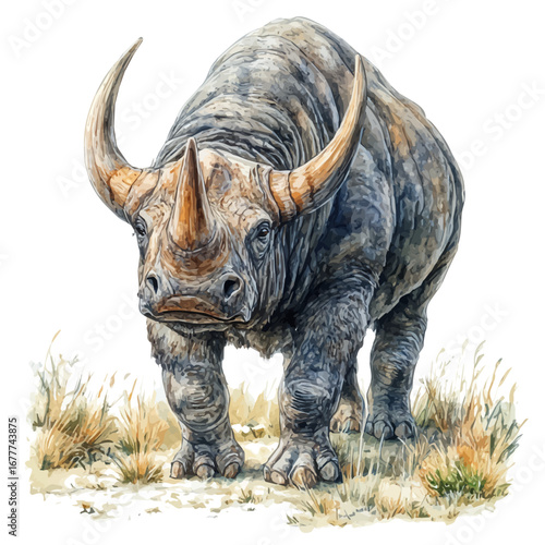 watercolor vector of Elasmotherium, isolated on a white background.