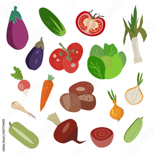 Fresh Vegetables Vector Set – Colorful Healthy Food Illustration isolated on transparent background


