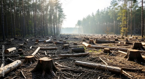 Deforestation - Tree Stumps and Environmental Destruction.