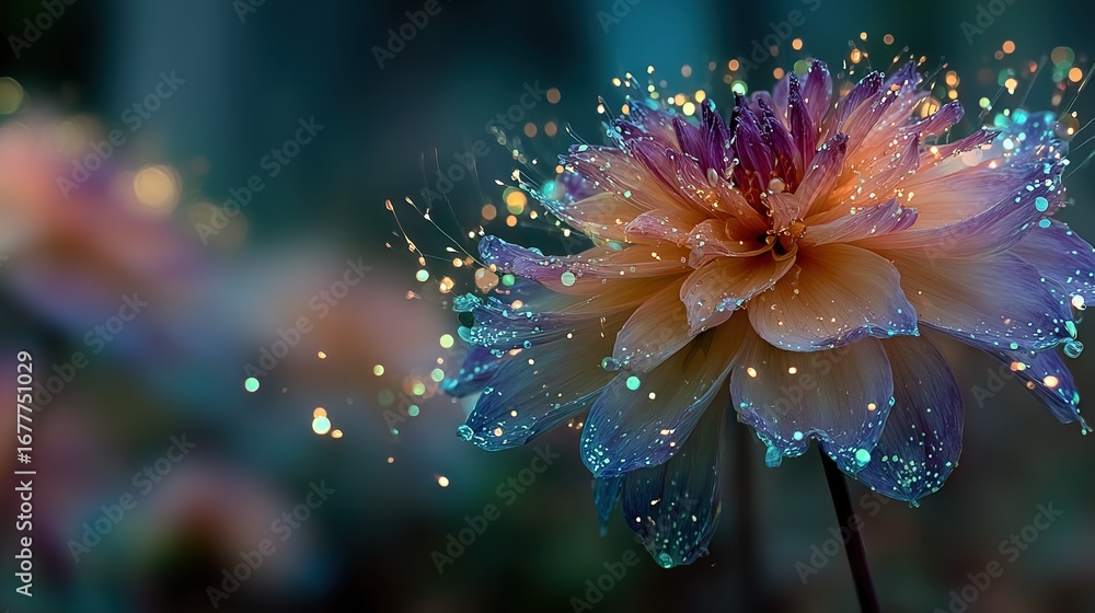 Fototapeta premium A detailed portrait of a flower surrounded by droplets of water