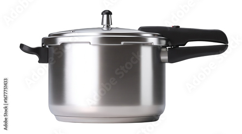 Stainless steel pressure cooker isolated on transparent background