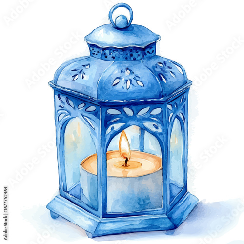 watercolor of Candle In Lantern, vector, isolated on a white background.