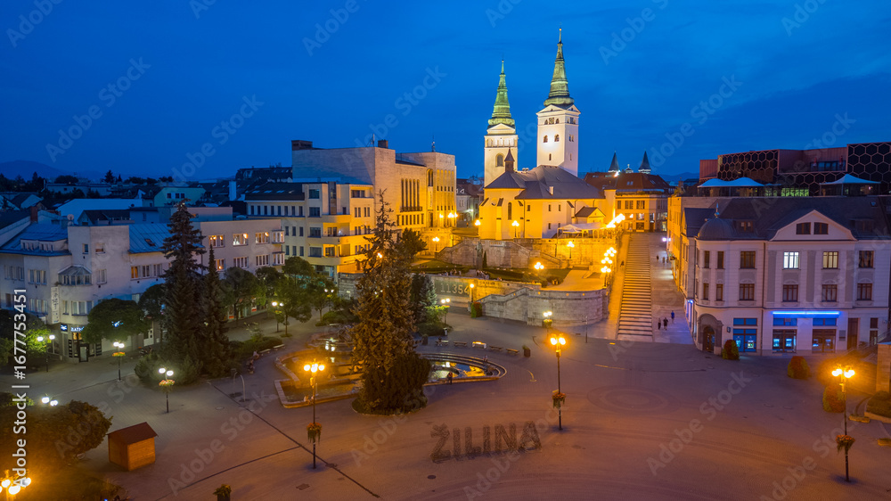 Fototapeta premium Sunset panorama of Andrej Hlinka square in Zilina, Slovakia