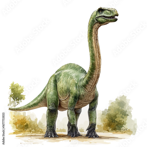 watercolor of Brachiosaurus, vector, isolated on a white background.
