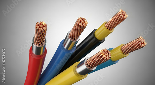 Obraz na płótnie Copper electrical cables showing stranded wires transmitting electricity