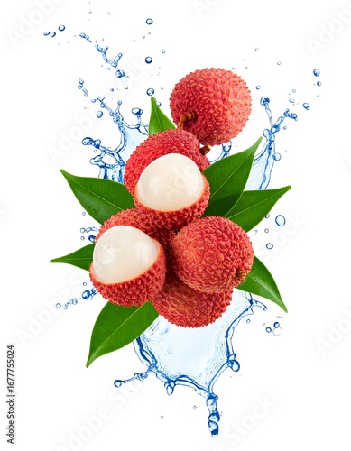 Lychees in water splash
