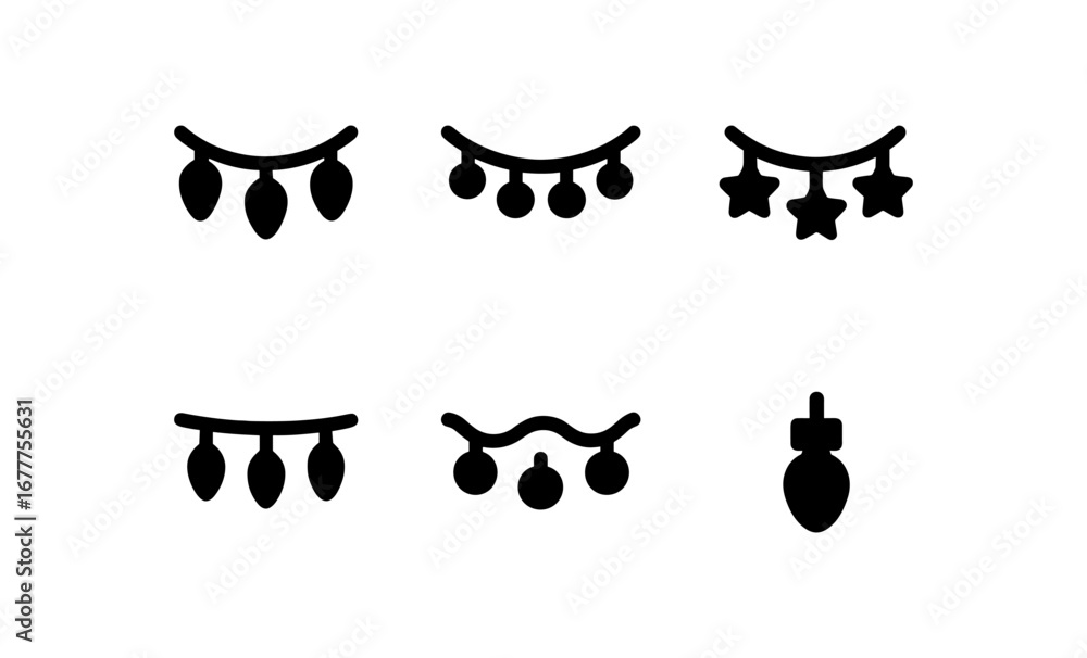 Naklejka premium Minimalist holiday light icons: simple shapes for festive decorations