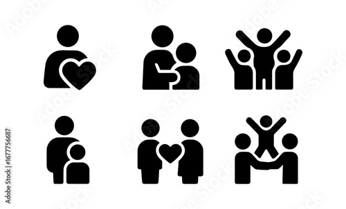 Heartfelt family icons in bold black silhouette style featuring love and togetherness