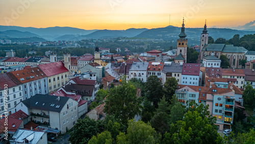 Sunset view of the city center of Banska Bystrica, Slovakia
