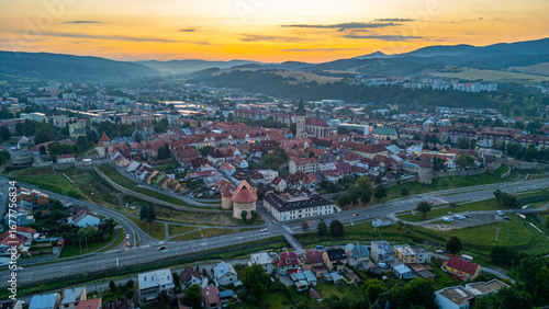Fotografie Sunset panorama of Bardejov in Slovakia
