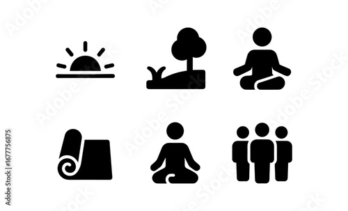 Minimalist nature and yoga icons for calm and wellness themes