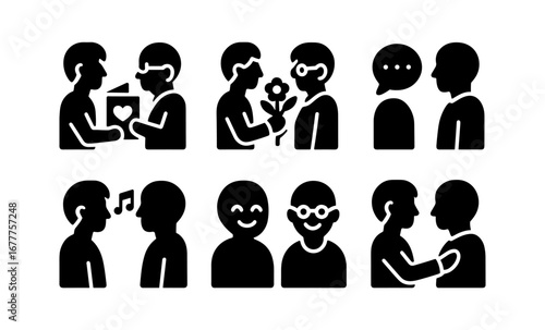 Silhouette icons of social interactions and communication activities