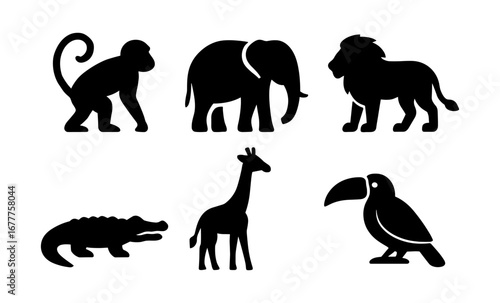 Silhouette of diverse african safari animals collection
