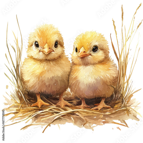 watercolor vector of Baby Chicks, isolated on a white background.