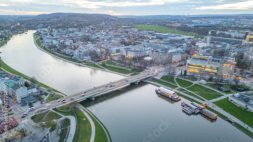 Sunset over Vistula riverside in Krakow/Cracow in Poland.