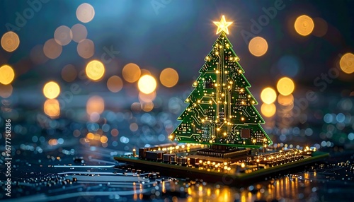 Tech Christmas Tree on Circuit Board.