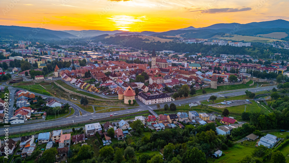 Fototapeta premium Sunset panorama of Bardejov in Slovakia