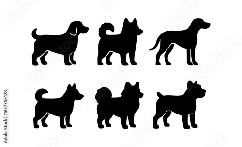 Silhouette of diverse dog breeds in minimalist black style