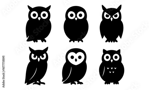 Collection of silhouette owl icons with diverse designs for various uses