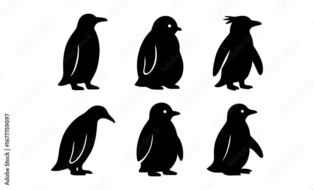 Obraz premium Silhouette collection of different penguin poses in minimalist style