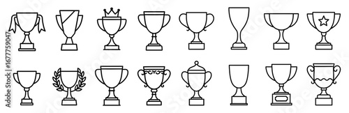Collection of minimalist trophy designs in linear style for awards and achievements