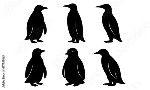 Penguin silhouette collection: minimalist black and white animal design set