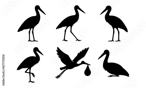 Silhouette stork collection: elegant bird designs for creative projects