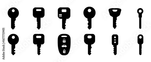 Simple black silhouette key icons set for security and lock concepts