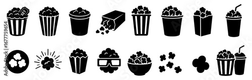 Variety of popcorn silhouettes for movie night designs