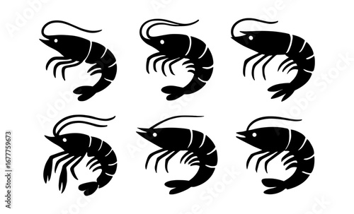 Collection of silhouette shrimp designs on white background