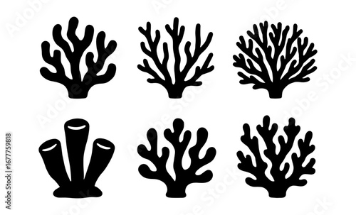 Silhouette coral set: ocean life collection of marine shapes