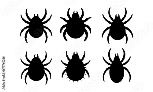 Black silhouette set of ticks and mites for pest control and medical awareness designs