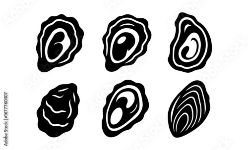 Collection of oyster and mussel silhouettes for seafood design projects