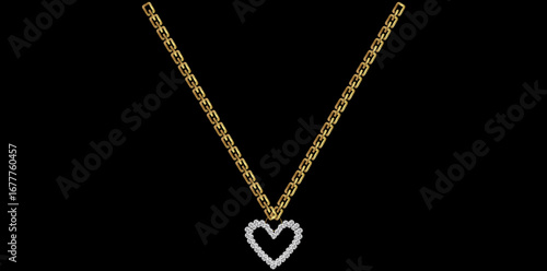 Stunning Heart Necklace Isolated On Black Background, Trendy Fashion Jewelry Vector Illustration.	