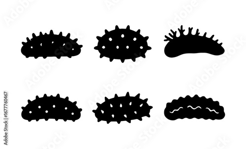 Silhouette sea cucumber collection: marine life in black and white