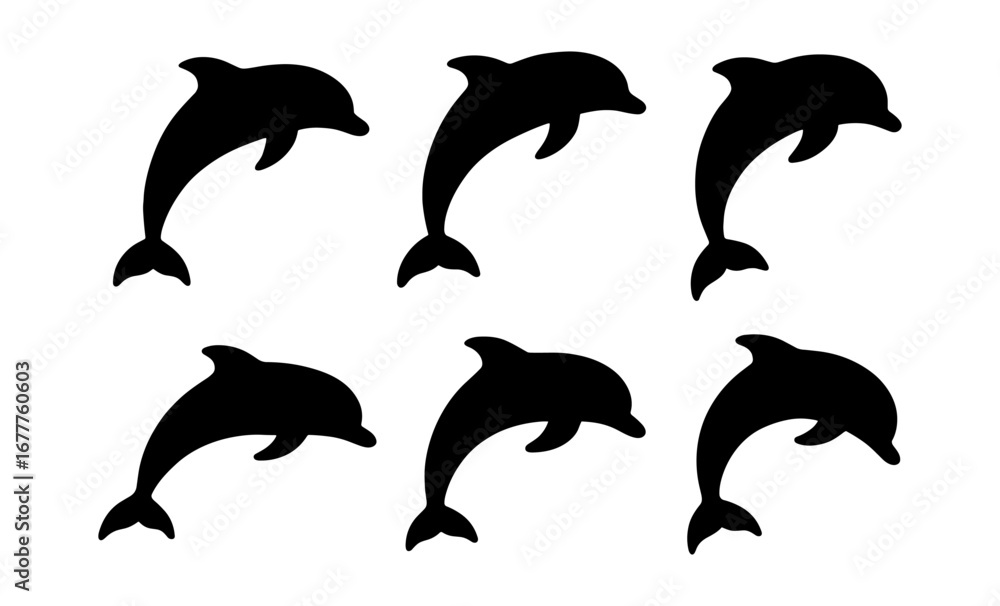 Obraz premium Silhouette dolphins pattern in black on white: marine life design