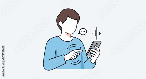 Voice assistant interaction with smartphone, showcasing user engaging in voice assistant technology. Engaging with voice assistant provides convenience, while using hand gestures on touchscreen.
