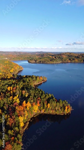 Autumn lake vista from above
