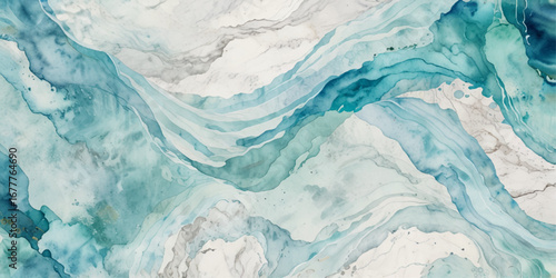 Blue ocean wave background. Blue and white water ocean background. Wavy line background. Hand drawn watercolour ocean background. Vector illustration.
