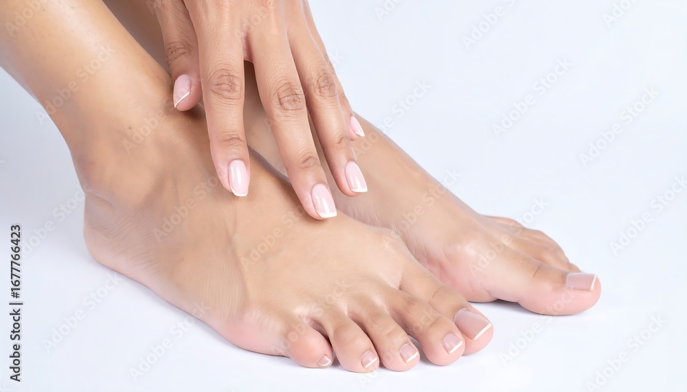 Fototapeta premium Woman Holding and Gently Touching Her Painful Ankle.