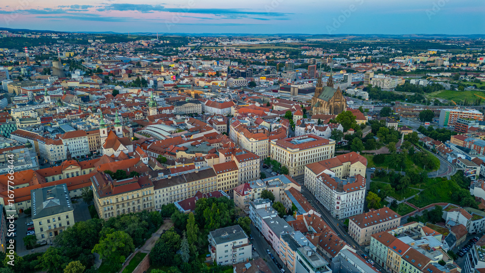 Fototapeta premium Sunset panorama view of the old town of Brno, Czech republic