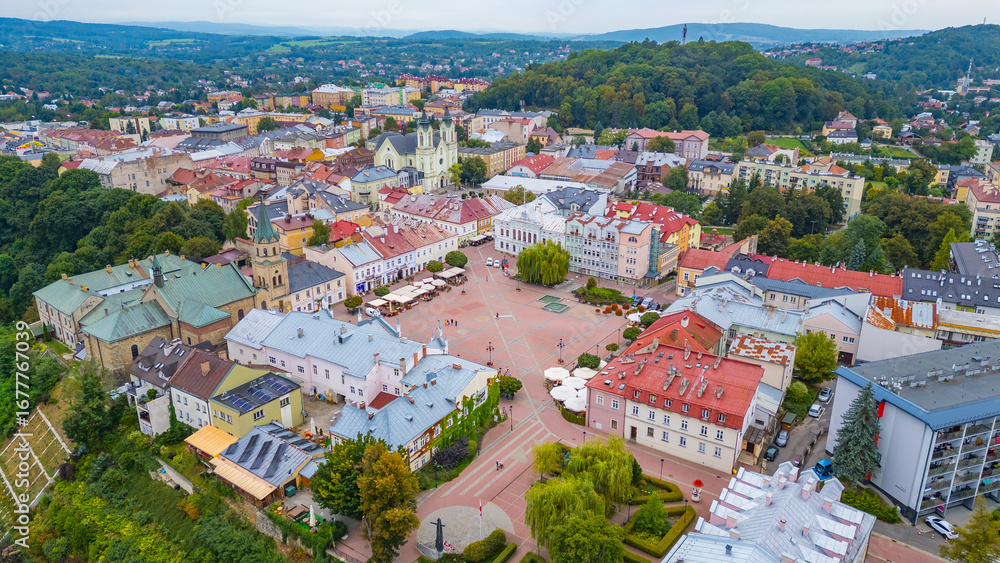 Fototapeta premium Panorama view of Rynek square in Sanok, Poland