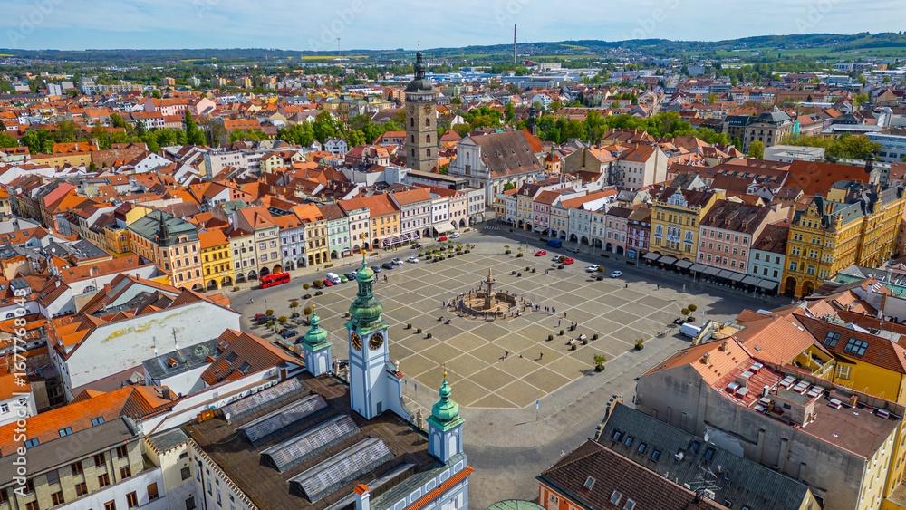 Obraz premium Panorama of the main square in Ceske Budejovice, Czech republic
