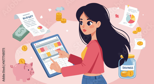 Financial planning with calendar and savings jar for budget management and investments in vector style. Financial planning is essential for long term financial goals.