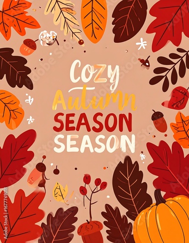 Autumn leaves and gourds frame
