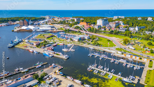 Billede på lærred Panorama view of marina in Kolobrzeg, Poland