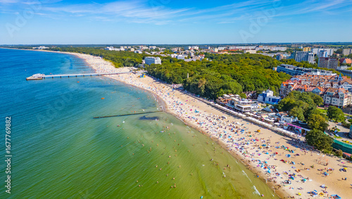 Panorama view of a beach at Kolobrzeg, Poland
