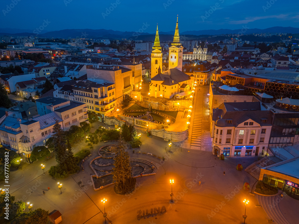 Obraz premium Sunset panorama of Andrej Hlinka square in Zilina, Slovakia