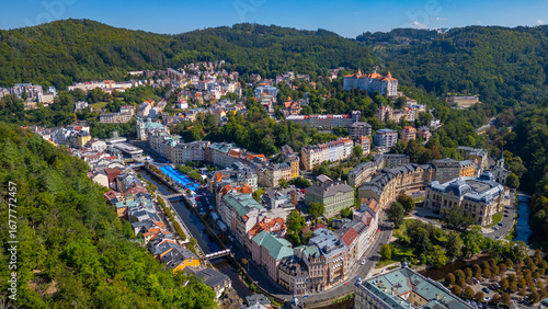 Bild auf Leinwand Aerial view of Karlovy Vary in Czech republic